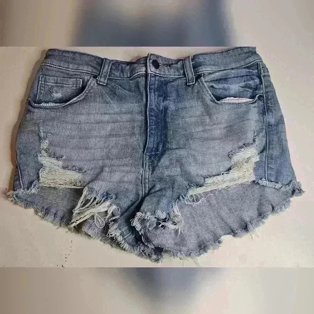 Eunina Lulu High Rise Cut Off Denim Shorts, Large